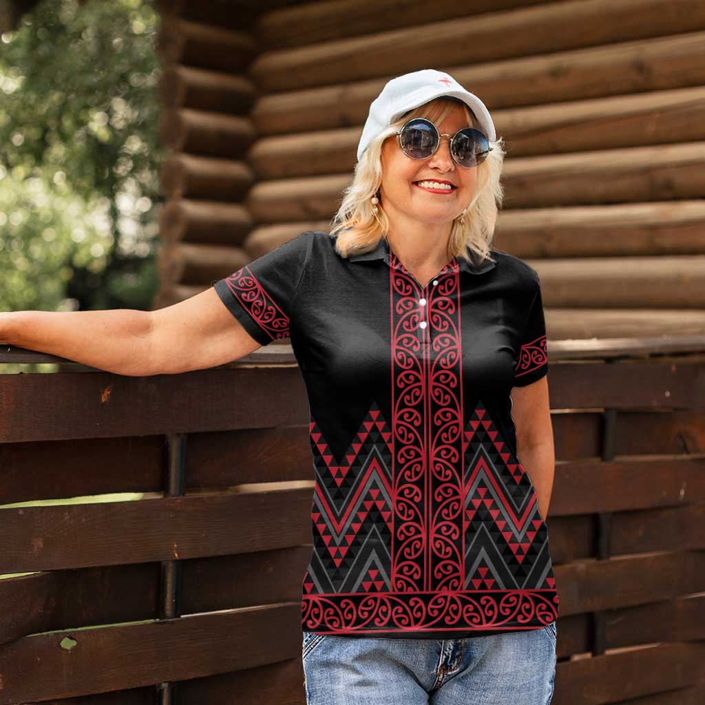 Red Aotearoa Mangopare Kowhaiwhai and Niho Taniwha Women Polo Shirt Maori New Zealand LT14 - Polynesian Pride
