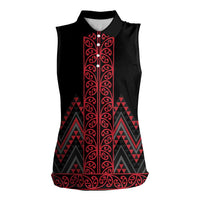 Red Aotearoa Mangopare Kowhaiwhai and Niho Taniwha Women Sleeveless Polo Shirt Maori New Zealand LT14 Female Red - Polynesian Pride