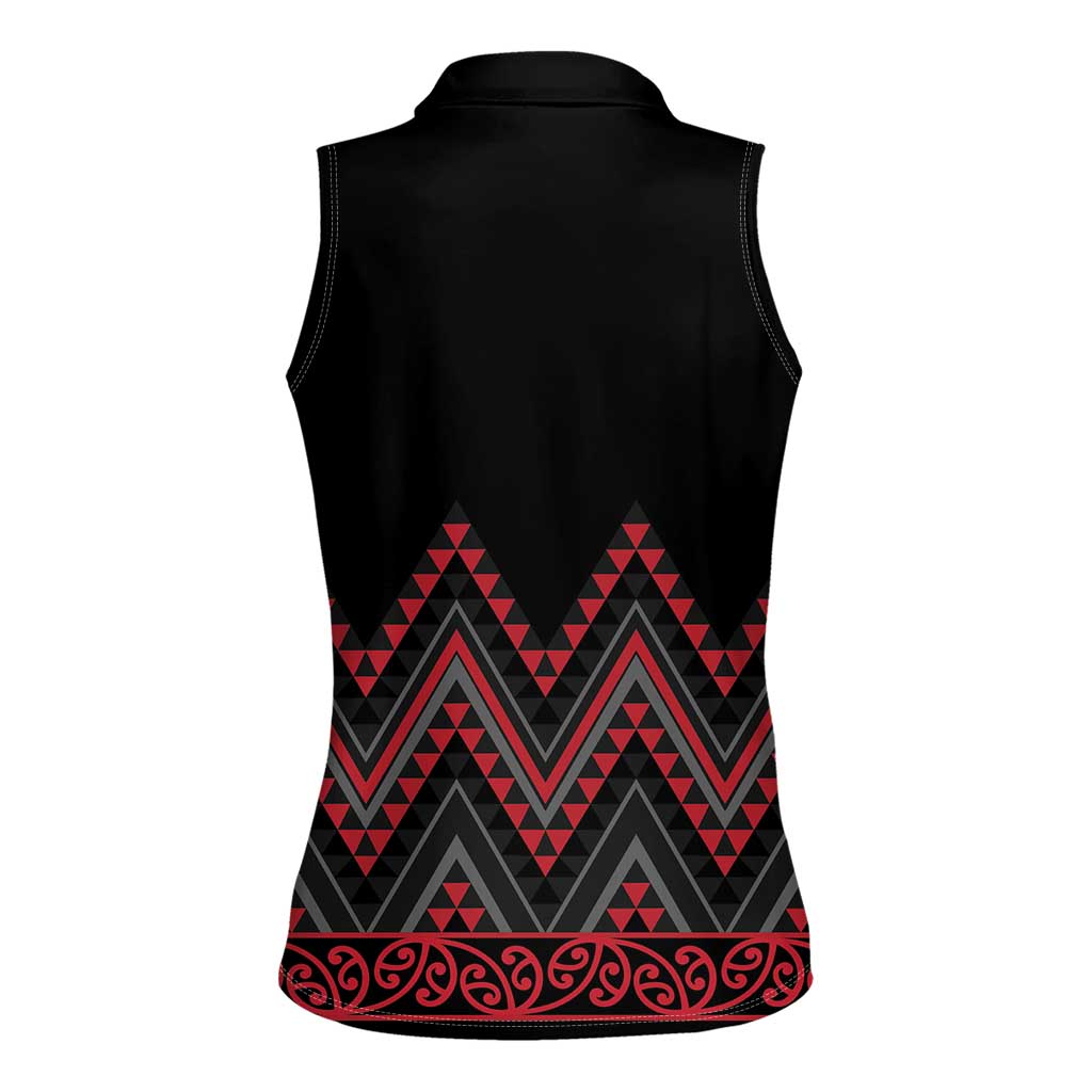 Red Aotearoa Mangopare Kowhaiwhai and Niho Taniwha Women Sleeveless Polo Shirt Maori New Zealand LT14 - Polynesian Pride