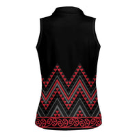 Red Aotearoa Mangopare Kowhaiwhai and Niho Taniwha Women Sleeveless Polo Shirt Maori New Zealand LT14 - Polynesian Pride