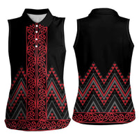 Red Aotearoa Mangopare Kowhaiwhai and Niho Taniwha Women Sleeveless Polo Shirt Maori New Zealand LT14 - Polynesian Pride