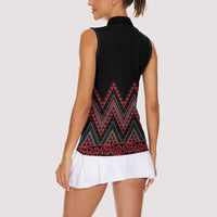 Red Aotearoa Mangopare Kowhaiwhai and Niho Taniwha Women Sleeveless Polo Shirt Maori New Zealand LT14 - Polynesian Pride