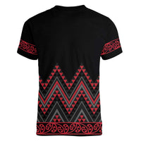 Red Aotearoa Mangopare Kowhaiwhai and Niho Taniwha Women V-Neck T-Shirt Maori New Zealand LT14 - Polynesian Pride