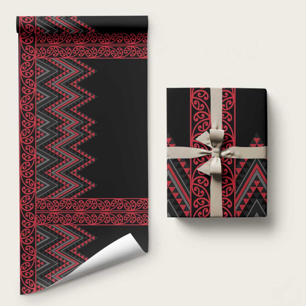 Red Aotearoa Mangopare Kowhaiwhai and Niho Taniwha Wrapping Paper Maori New Zealand LT14 58" × 23" Red - Polynesian Pride