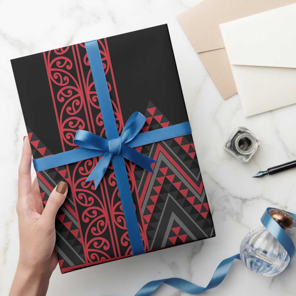 Red Aotearoa Mangopare Kowhaiwhai and Niho Taniwha Wrapping Paper Maori New Zealand LT14 - Polynesian Pride