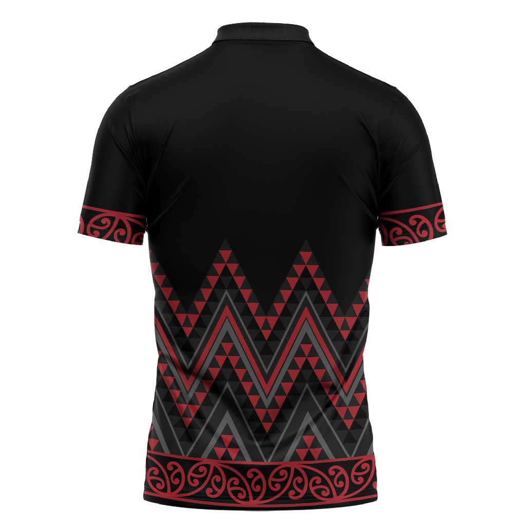 Red Aotearoa Mangopare Kowhaiwhai Niho Taniwha Zipper Polo Shirt Maori New Zealand - Polynesian Pride