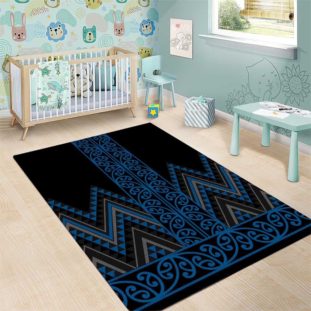Blue Aotearoa Mangopare Kowhaiwhai and Niho Taniwha Area Rug Maori New Zealand