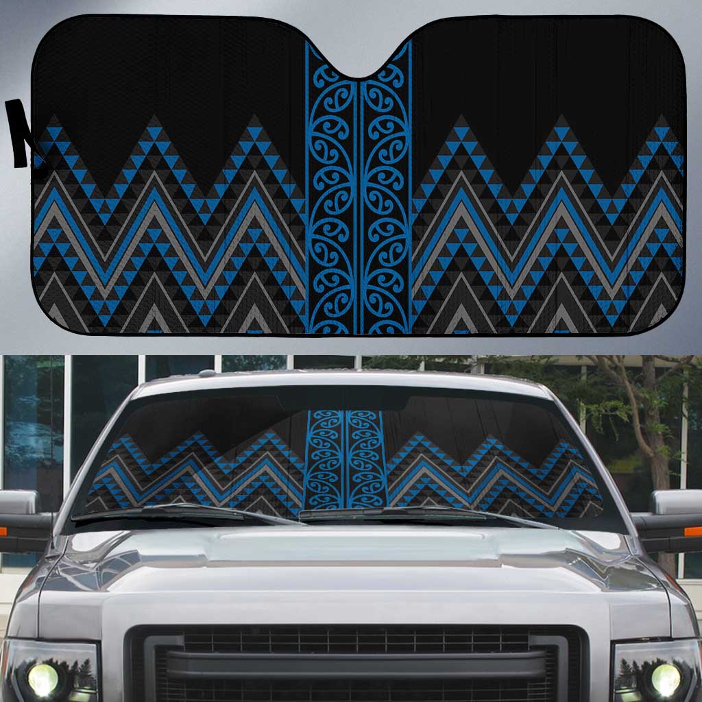 Blue Aotearoa Mangopare Kowhaiwhai Niho Taniwha Auto Sun Shade Maori New Zealand LT14 Blue - Polynesian Pride