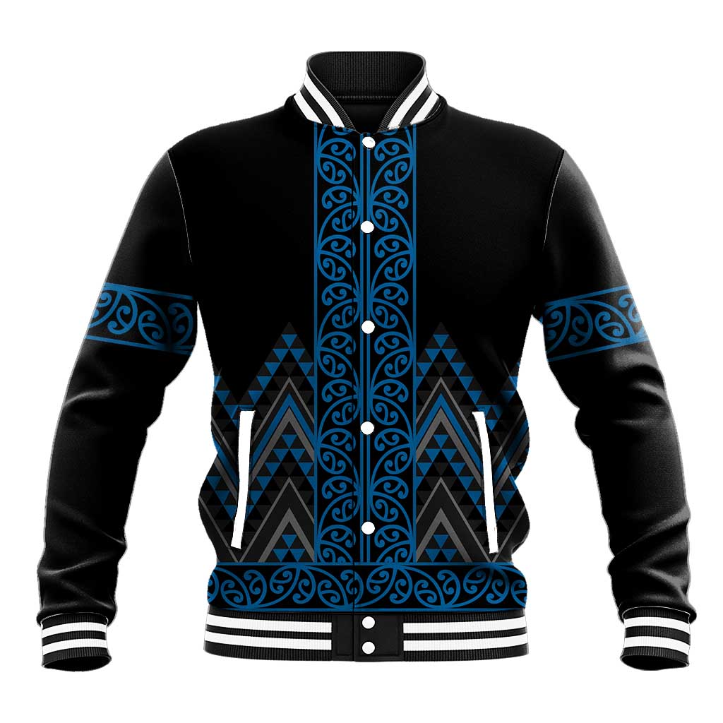 Blue Aotearoa Mangopare Kowhaiwhai and Niho Taniwha Baseball Jacket Maori New Zealand LT14 Unisex Blue - Polynesian Pride