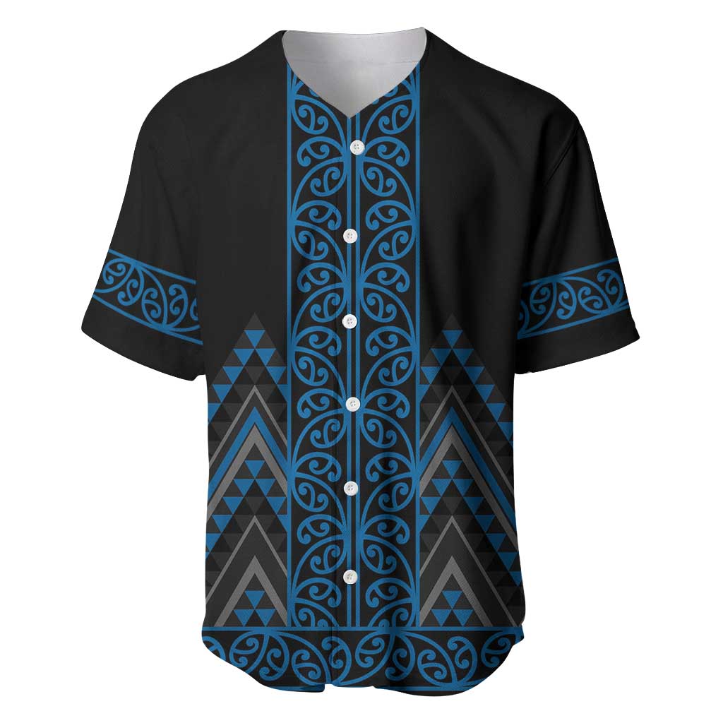 Blue Aotearoa Mangopare Kowhaiwhai and Niho Taniwha Baseball Jersey Maori New Zealand LT14 Blue - Polynesian Pride