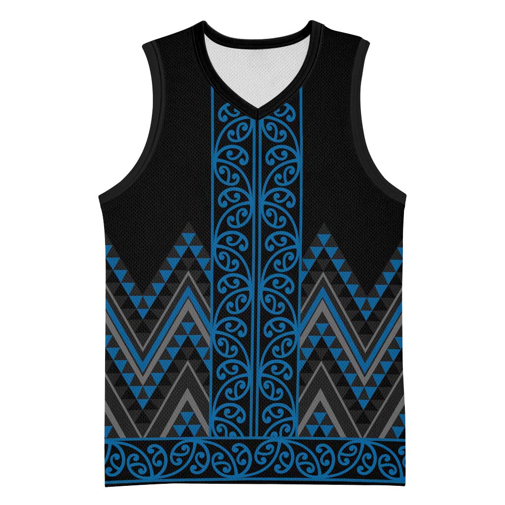 Blue Aotearoa Mangopare Kowhaiwhai Niho Taniwha Basketball Jersey Maori New Zealand LT14 Unisex Blue - Polynesian Pride