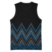 Blue Aotearoa Mangopare Kowhaiwhai Niho Taniwha Basketball Jersey Maori New Zealand LT14 - Polynesian Pride