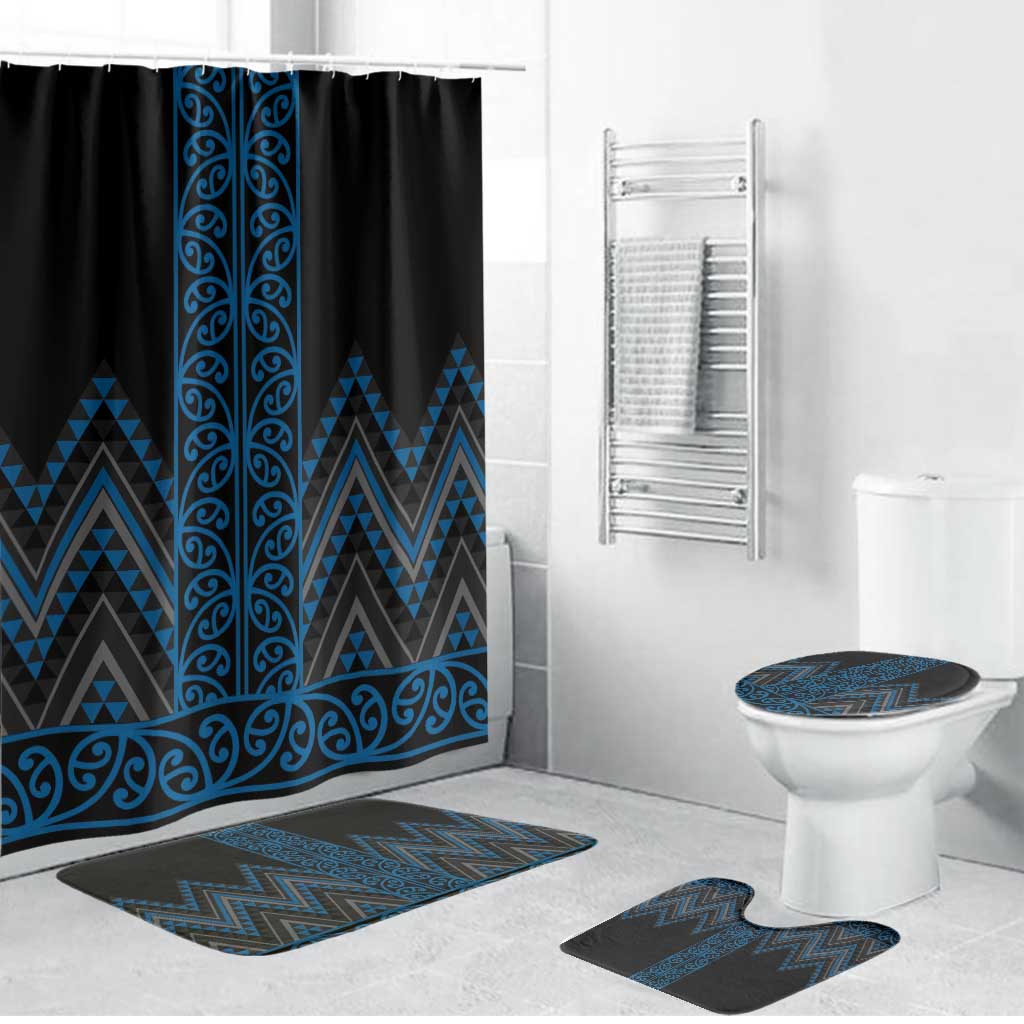 Blue Aotearoa Mangopare Kowhaiwhai Niho Taniwha Bathroom Set Maori New Zealand LT14 Bathroom Set (4 pcs) Blue - Polynesian Pride