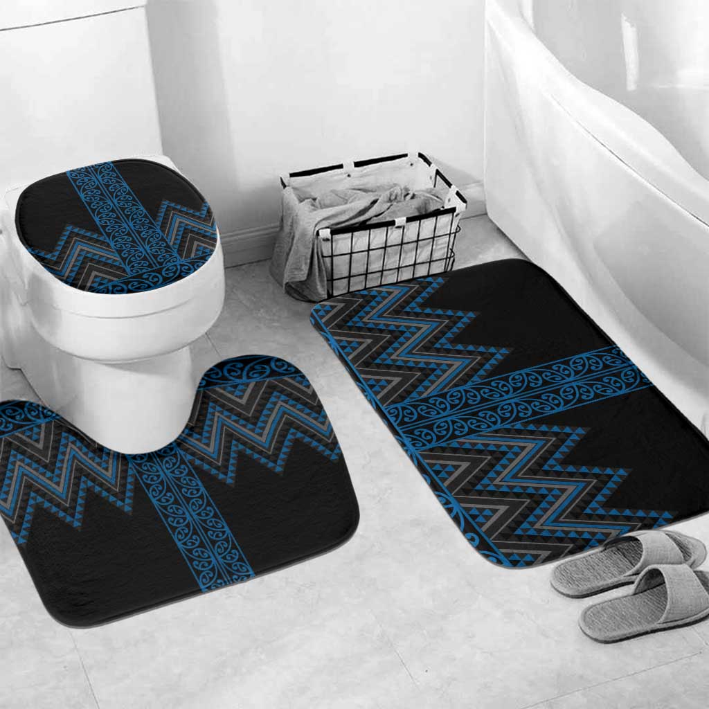 Blue Aotearoa Mangopare Kowhaiwhai Niho Taniwha Bathroom Set Maori New Zealand LT14 Mat Set Only (3 pcs) One Size Blue - Polynesian Pride