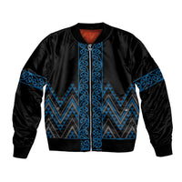 Blue Aotearoa Mangopare Kowhaiwhai and Niho Taniwha Bomber Jacket Maori New Zealand LT14 Unisex Blue - Polynesian Pride