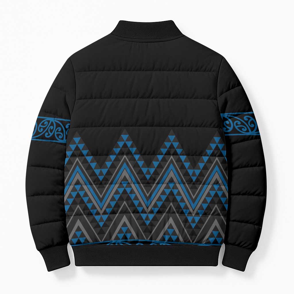 Blue Aotearoa Mangopare Kowhaiwhai Niho Taniwha Bomber Puffer Jacket Maori New Zealand LT14 - Polynesian Pride