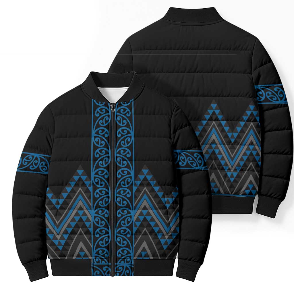 Blue Aotearoa Mangopare Kowhaiwhai Niho Taniwha Bomber Puffer Jacket Maori New Zealand LT14 - Polynesian Pride