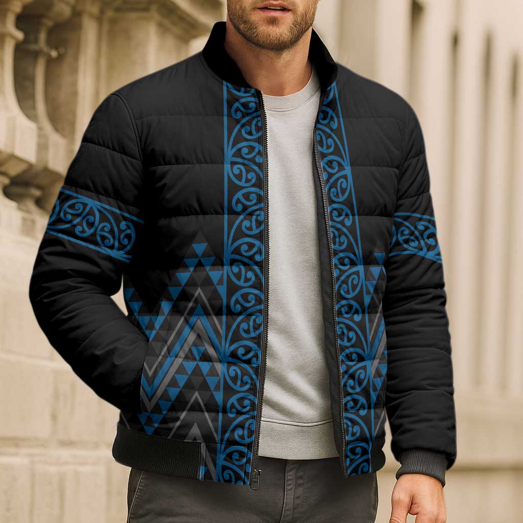 Blue Aotearoa Mangopare Kowhaiwhai Niho Taniwha Bomber Puffer Jacket Maori New Zealand LT14 - Polynesian Pride