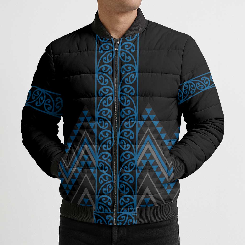 Blue Aotearoa Mangopare Kowhaiwhai Niho Taniwha Bomber Puffer Jacket Maori New Zealand LT14 - Polynesian Pride