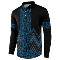 Blue Aotearoa Mangopare Kowhaiwhai and Niho Taniwha Button Sweatshirt Maori New Zealand