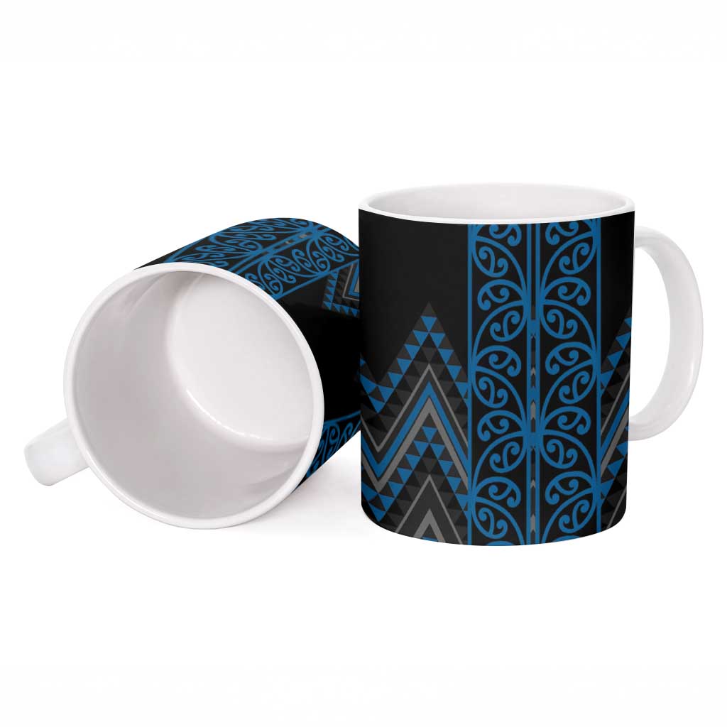 Blue Aotearoa Mangopare Kowhaiwhai Niho Taniwha Ceramic Mug Maori New Zealand - Polynesian Pride