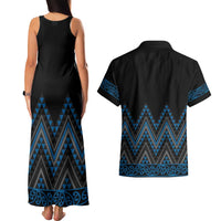 Blue Aotearoa Mangopare Kowhaiwhai and Niho Taniwha Couples Matching Tank Maxi Dress and Hawaiian Shirt Maori New Zealand LT14 - Polynesian Pride