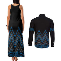 Blue Aotearoa Mangopare Kowhaiwhai and Niho Taniwha Couples Matching Tank Maxi Dress and Long Sleeve Button Shirt Maori New Zealand LT14 - Polynesian Pride