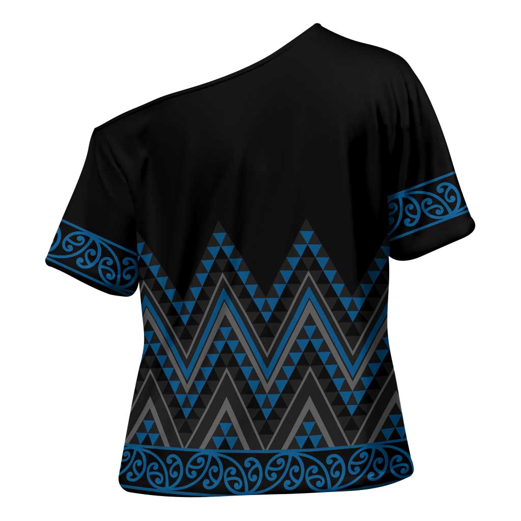 Blue Aotearoa Mangopare Kowhaiwhai Niho Taniwha Cross Shoulder Shirt Maori New Zealand LT14 - Polynesian Pride