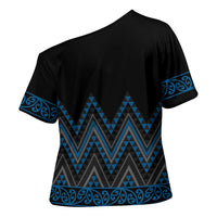 Blue Aotearoa Mangopare Kowhaiwhai Niho Taniwha Cross Shoulder Shirt Maori New Zealand LT14 - Polynesian Pride