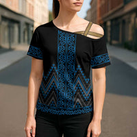 Blue Aotearoa Mangopare Kowhaiwhai Niho Taniwha Cross Shoulder Shirt Maori New Zealand LT14 - Polynesian Pride