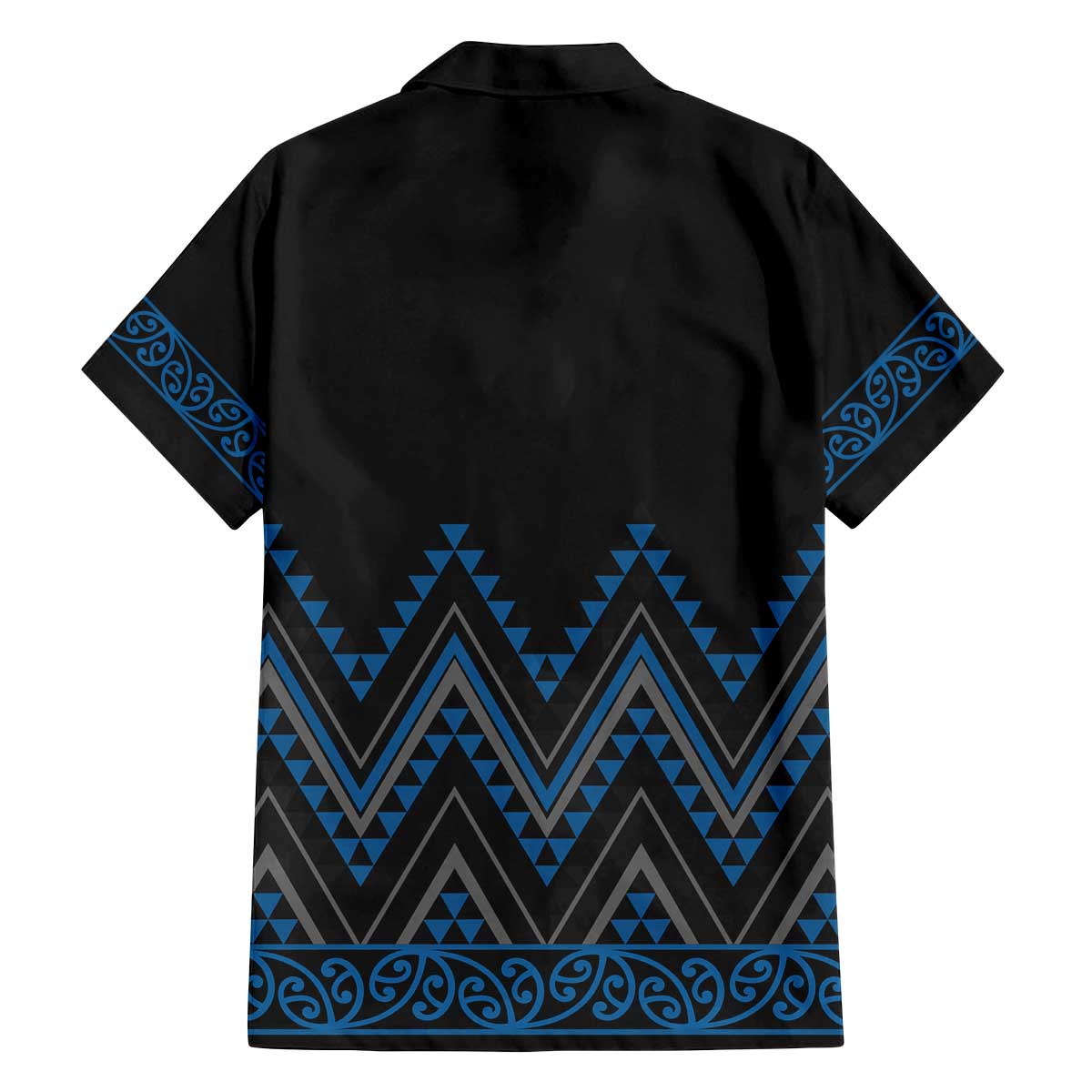 Blue Aotearoa Mangopare Kowhaiwhai and Niho Taniwha Family Matching Off The Shoulder Long Sleeve Dress and Hawaiian Shirt Maori New Zealand LT14 - Polynesian Pride