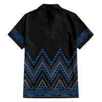 Blue Aotearoa Mangopare Kowhaiwhai and Niho Taniwha Family Matching Off The Shoulder Long Sleeve Dress and Hawaiian Shirt Maori New Zealand LT14 - Polynesian Pride