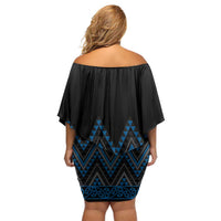 Blue Aotearoa Mangopare Kowhaiwhai and Niho Taniwha Family Matching Off Shoulder Short Dress and Hawaiian Shirt Maori New Zealand LT14 - Polynesian Pride