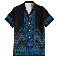 Blue Aotearoa Mangopare Kowhaiwhai and Niho Taniwha Family Matching Puletasi and Hawaiian Shirt Maori New Zealand LT14 Dad's Shirt - Short Sleeve Blue - Polynesian Pride