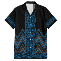 Blue Aotearoa Mangopare Kowhaiwhai and Niho Taniwha Family Matching Short Sleeve Bodycon Dress and Hawaiian Shirt Maori New Zealand LT14 Dad's Shirt - Short Sleeve Blue - Polynesian Pride