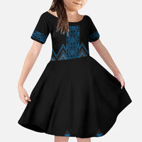 Blue Aotearoa Mangopare Kowhaiwhai and Niho Taniwha Family Matching Tank Maxi Dress and Hawaiian Shirt Maori New Zealand LT14 Daughter's Dress Blue - Polynesian Pride
