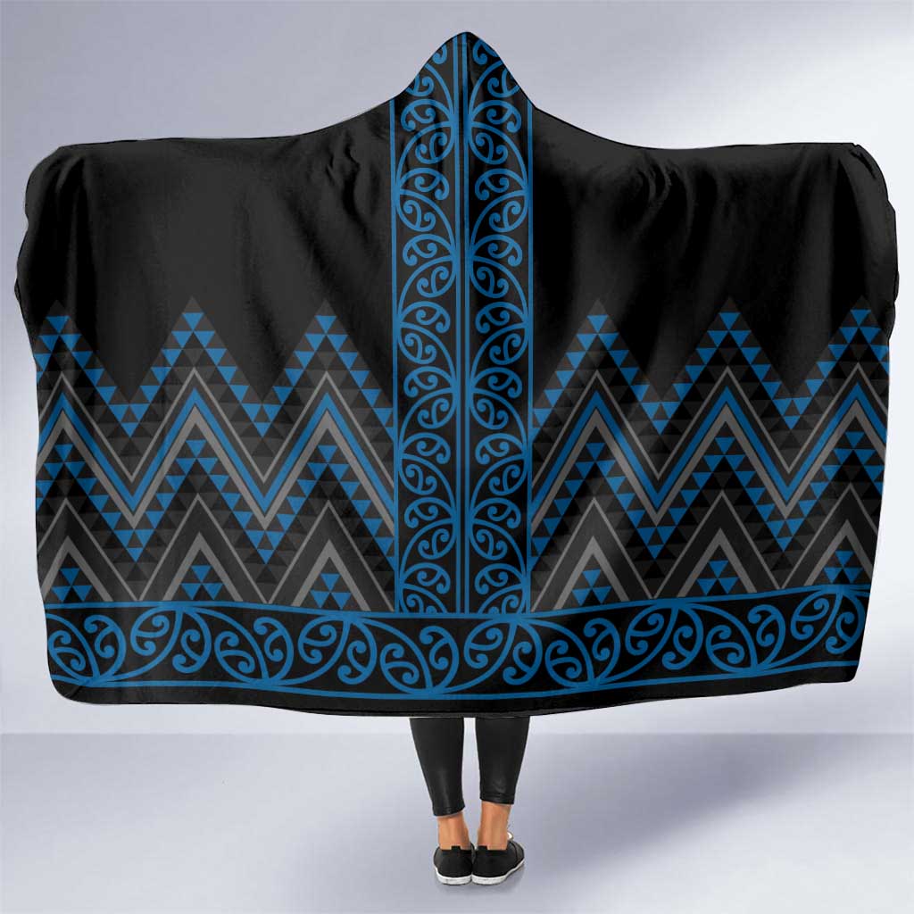 Blue Aotearoa Mangopare Kowhaiwhai and Niho Taniwha Hooded Blanket Maori New Zealand LT14 One Size Blue - Polynesian Pride