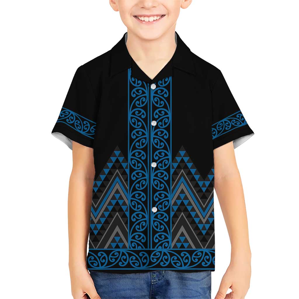 Blue Aotearoa Mangopare Kowhaiwhai and Niho Taniwha Kid Hawaiian Shirt Maori New Zealand LT14 Kid Blue - Polynesian Pride