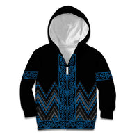 Blue Aotearoa Mangopare Kowhaiwhai and Niho Taniwha Kid Hoodie Maori New Zealand LT14 Zip Hoodie Blue - Polynesian Pride