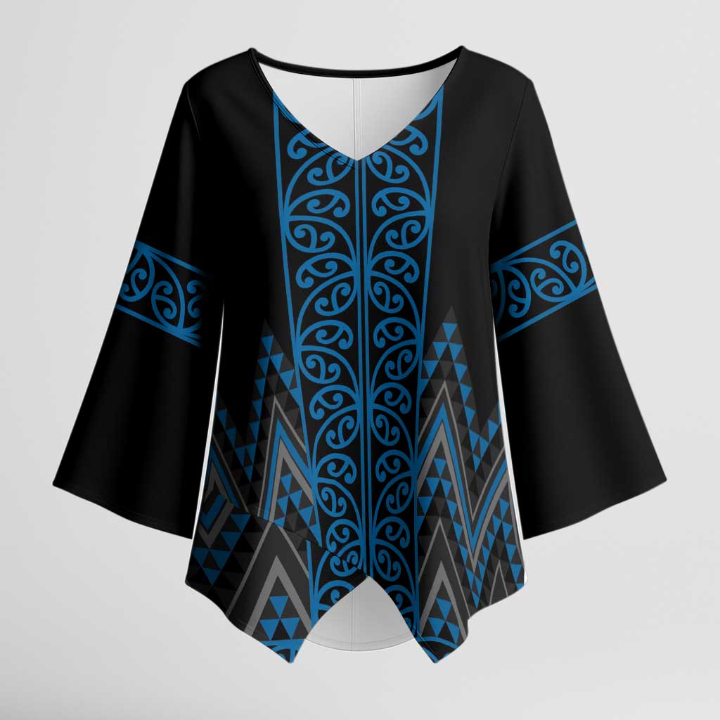 Blue Aotearoa Mangopare Kowhaiwhai Niho Taniwha Kimono Sleeve Blouse Maori New Zealand LT14 Female Blue - Polynesian Pride