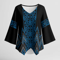 Blue Aotearoa Mangopare Kowhaiwhai Niho Taniwha Kimono Sleeve Blouse Maori New Zealand LT14 Female Blue - Polynesian Pride