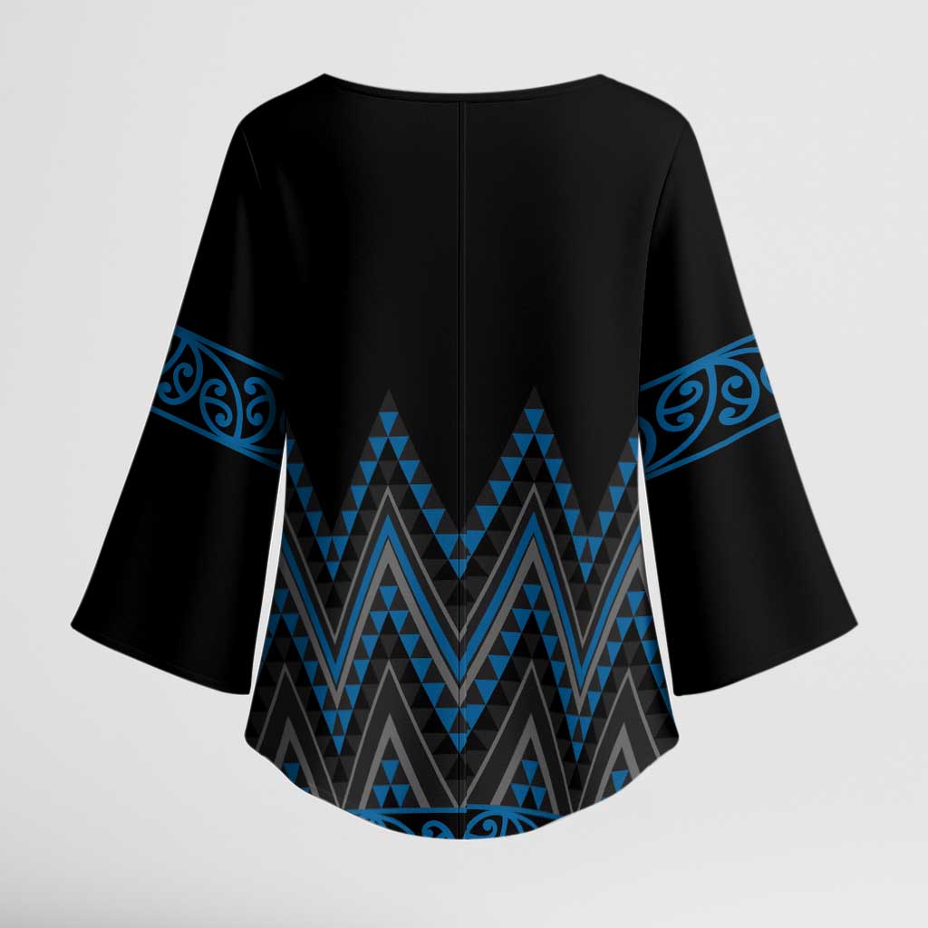 Blue Aotearoa Mangopare Kowhaiwhai Niho Taniwha Kimono Sleeve Blouse Maori New Zealand LT14 - Polynesian Pride