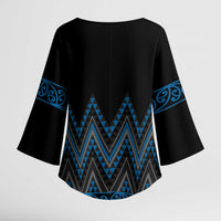 Blue Aotearoa Mangopare Kowhaiwhai Niho Taniwha Kimono Sleeve Blouse Maori New Zealand LT14 - Polynesian Pride