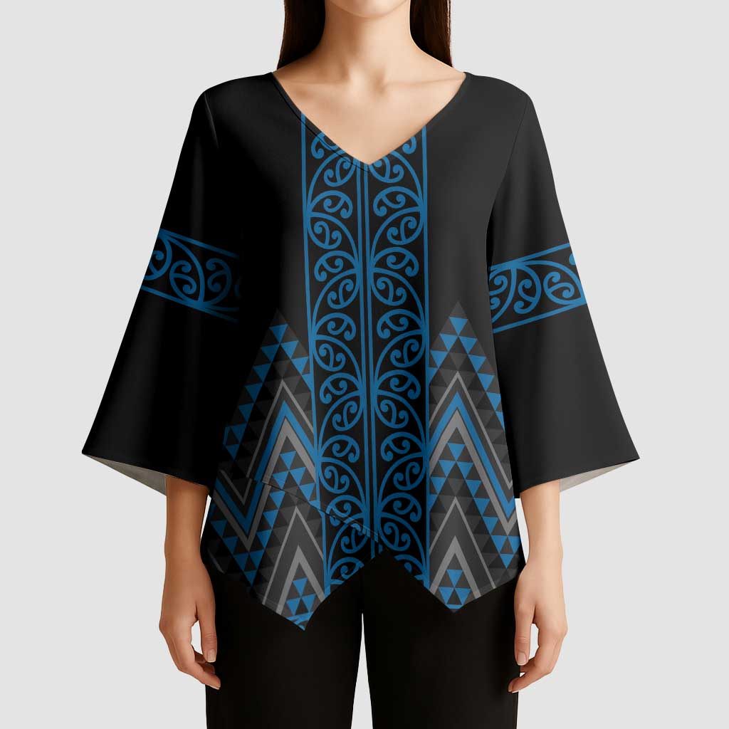 Blue Aotearoa Mangopare Kowhaiwhai Niho Taniwha Kimono Sleeve Blouse Maori New Zealand LT14 - Polynesian Pride