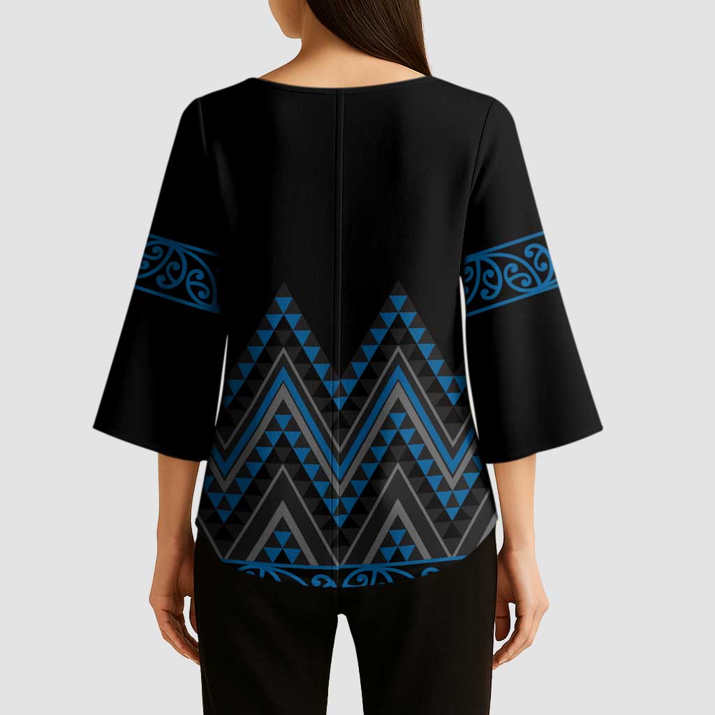 Blue Aotearoa Mangopare Kowhaiwhai Niho Taniwha Kimono Sleeve Blouse Maori New Zealand LT14 - Polynesian Pride