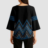 Blue Aotearoa Mangopare Kowhaiwhai Niho Taniwha Kimono Sleeve Blouse Maori New Zealand LT14 - Polynesian Pride