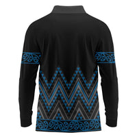 Blue Aotearoa Mangopare Kowhaiwhai and Niho Taniwha Long Sleeve Polo Shirt Maori New Zealand LT14 - Polynesian Pride