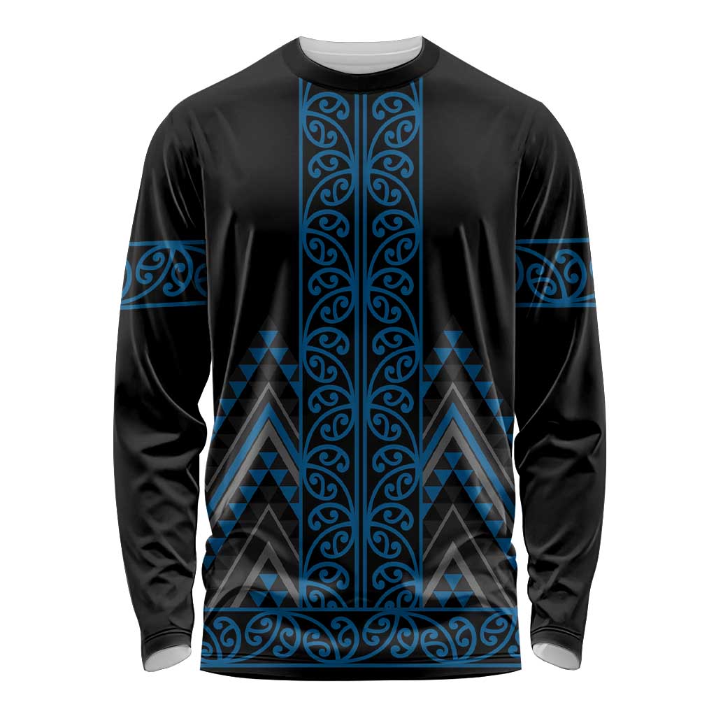 Blue Aotearoa Mangopare Kowhaiwhai and Niho Taniwha Long Sleeve Shirt Maori New Zealand LT14 Unisex Blue - Polynesian Pride