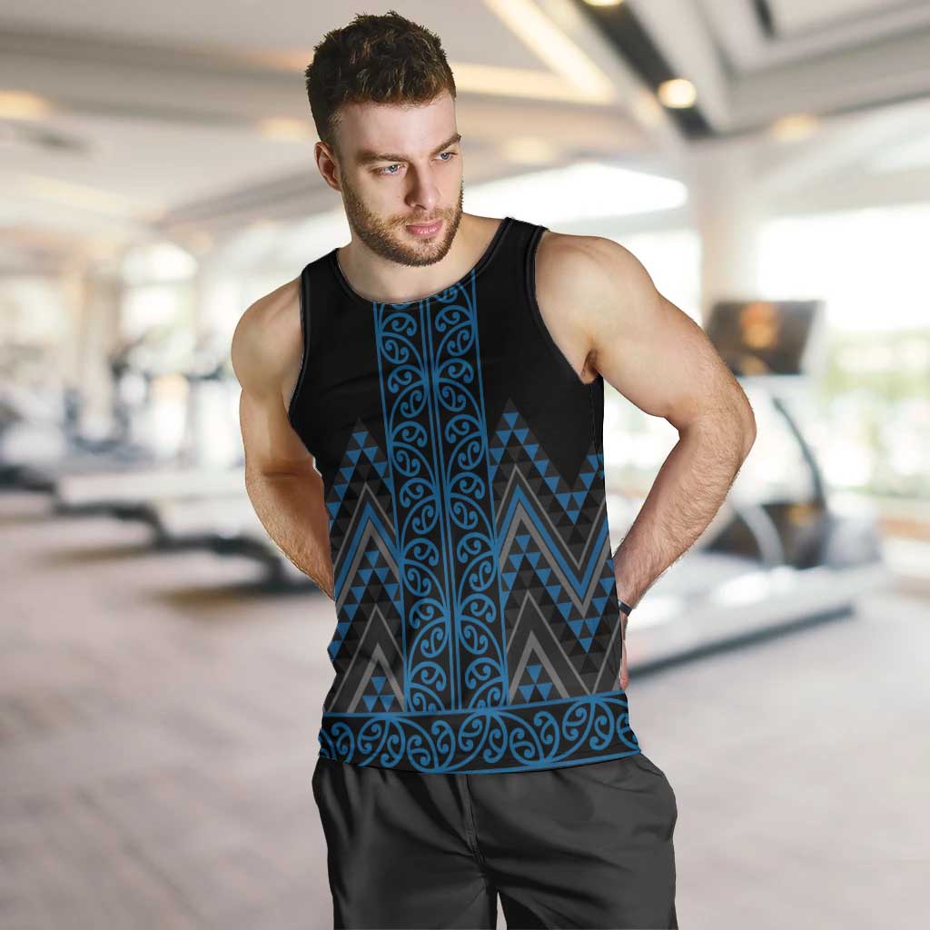 Blue Aotearoa Mangopare Kowhaiwhai and Niho Taniwha Men Tank Top Maori New Zealand LT14 Blue - Polynesian Pride