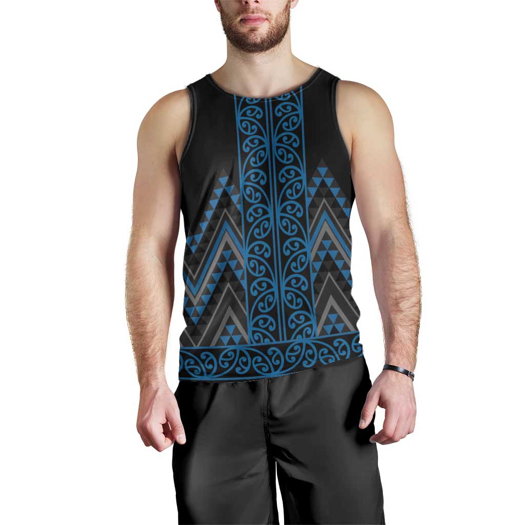 Blue Aotearoa Mangopare Kowhaiwhai and Niho Taniwha Men Tank Top Maori New Zealand LT14 - Polynesian Pride